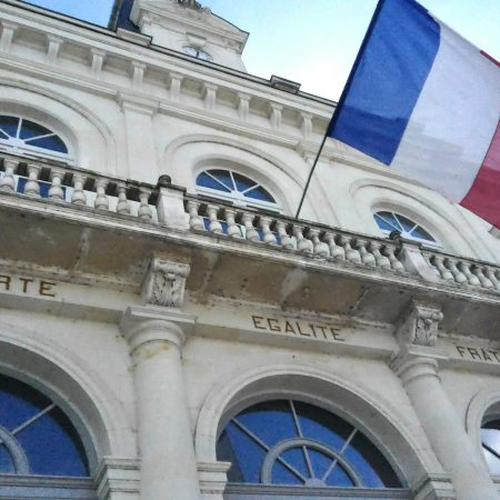 City Hall entrance with french flag